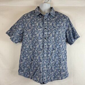 Men's Blue Patterned Short Sleeve Shirt